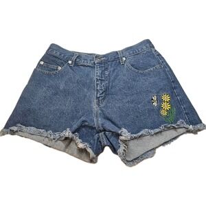 VTG Original Threads Denim Shorts Size 11/12 Embroidered Daisy Bee Frayed Hem